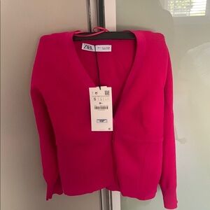 Zara Pink Cardigan Sweater V-Neck Long Sleeve